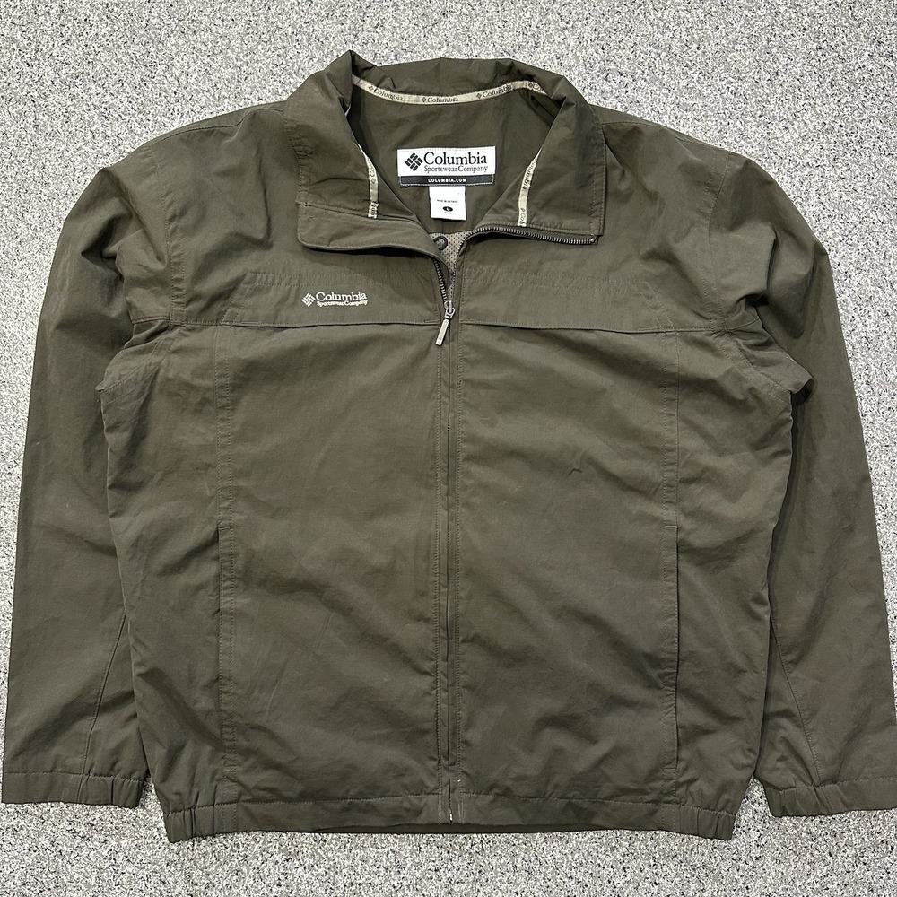 Columbia Jacket Men XL Olive Full Zip Vented Water Wind Resistant Outdoor